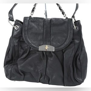 Soft B. Makowsky Black Napa Leather Turn-lock Large Handbag
